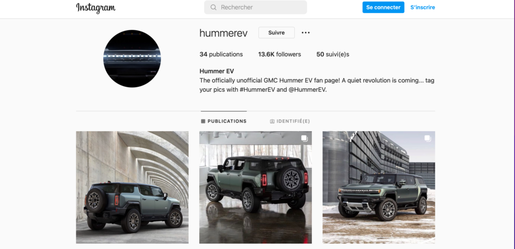 hummer ev instagram account 