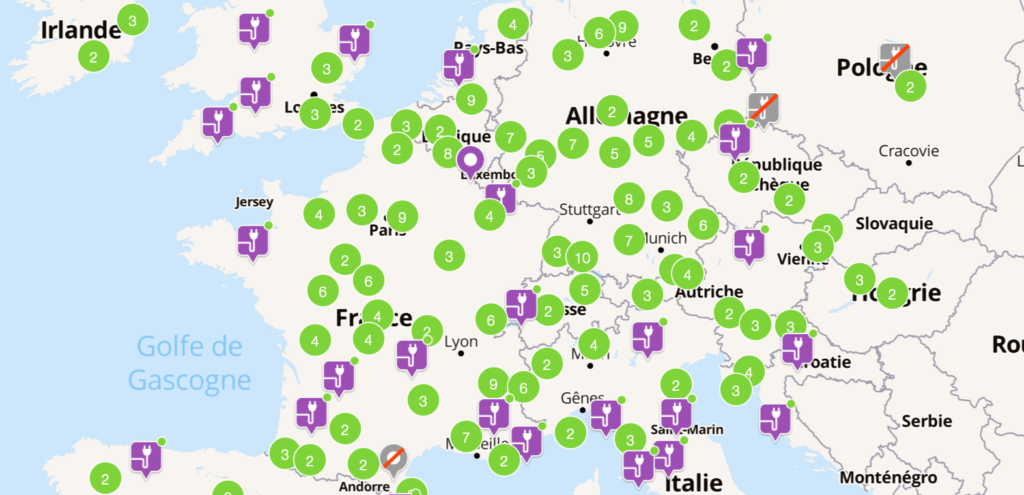Stations de recharge de voiture électrique Ionity en France 