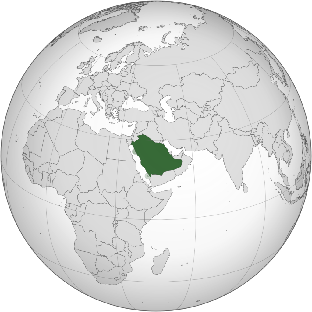 Saudi Arabia country on a globe